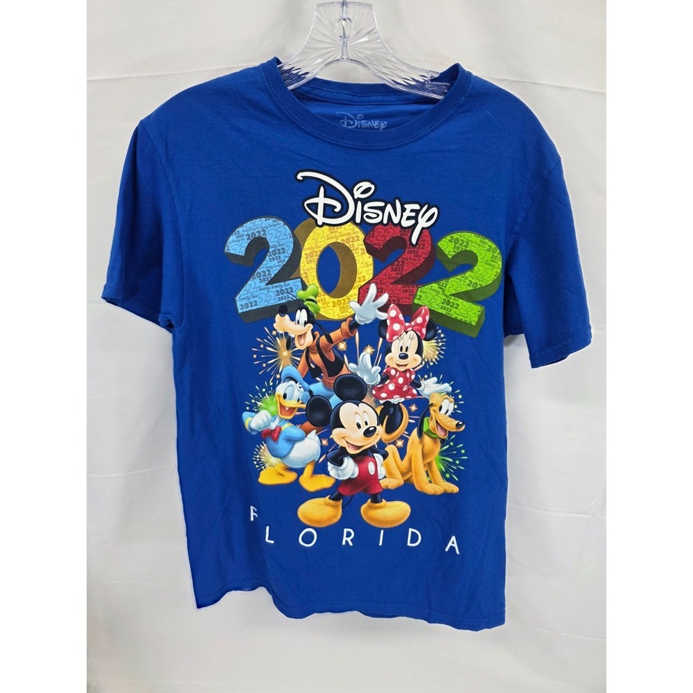 Disney Parks Florida 2022 Mickey Minnie Donald Goofy Pluto Blue T-Shirt Mens S